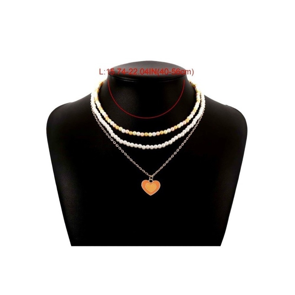 Beaded Layered Necklace‎ Orange Heart Choker  Fashion Jewelry Dainty Boho Hippie - Picture 2 of 4